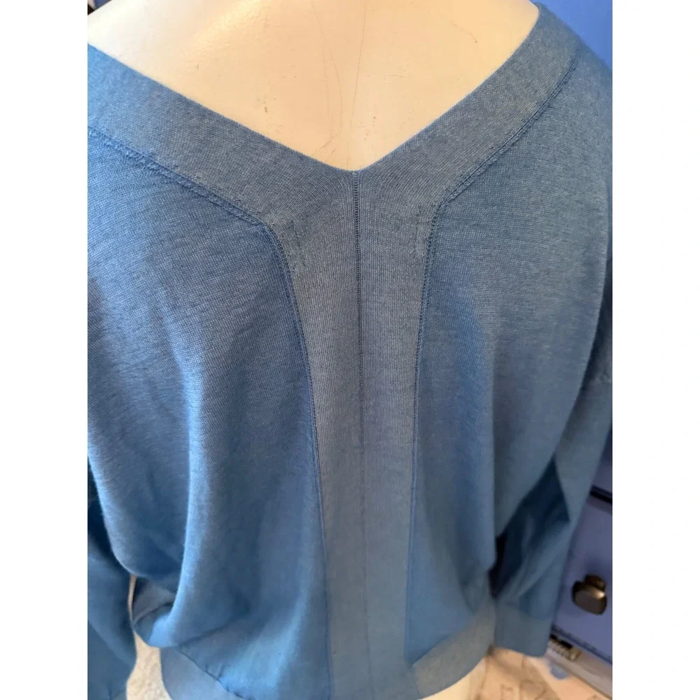$355 Falconeri 100% Cashmere Ultralight Double V-Neck Sweater Blue Italy S m
